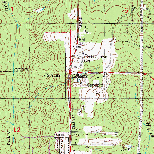 Topographic Map of Celeste, AL