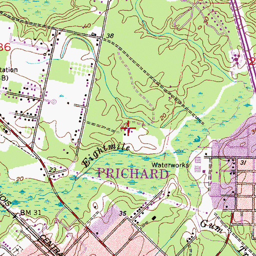 Topographic Map of Chickasaw Academy, AL