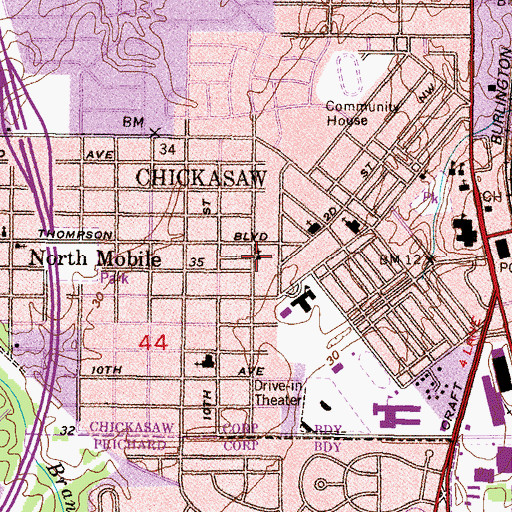 Topographic Map of Chickasaw Assembly of God Church, AL