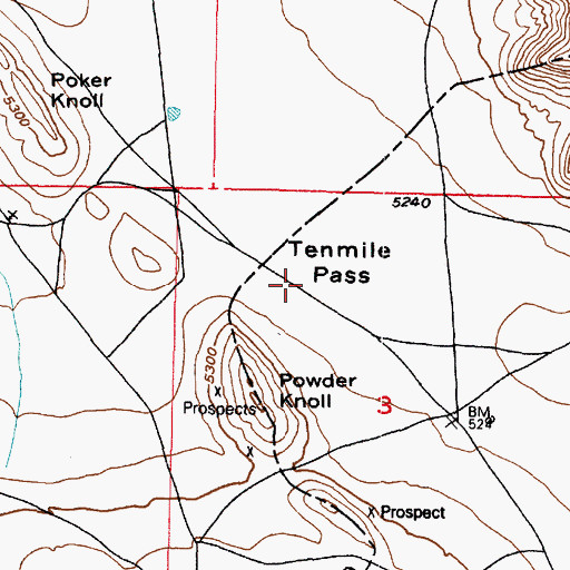 Topographic Map of Tenmile Pass, UT