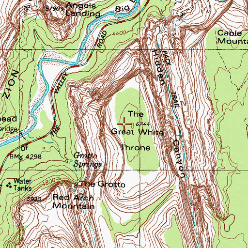 Topographic Map of The Great White Throne, UT