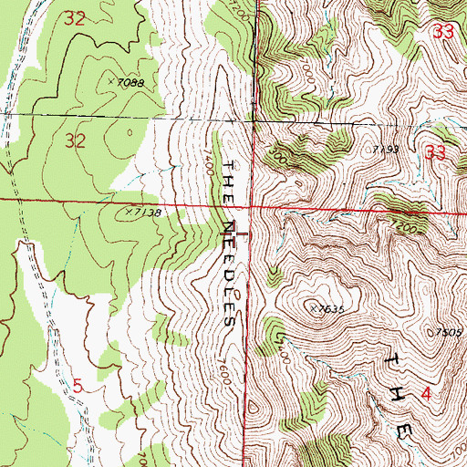 Topographic Map of The Needles, UT