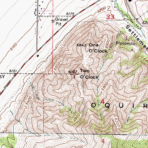 Topographic Map of Two O'Clock, UT