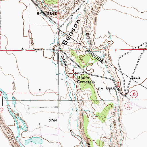 Topographic Map of Utahn Cemetery, UT