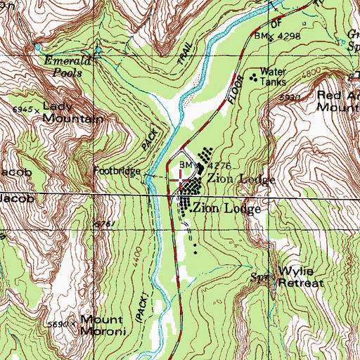Topographic Map of Zion Lodge, UT