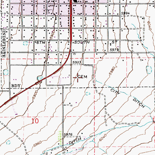 Topographic Map of Mount Pleasant City Cemetery, UT
