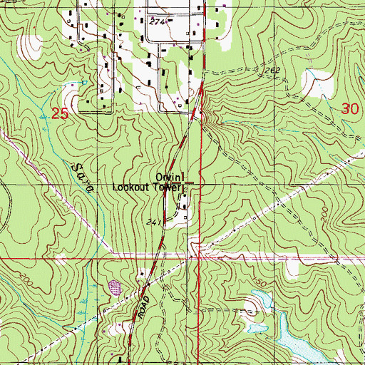 Topographic Map of Orvin Lookout Tower, AL