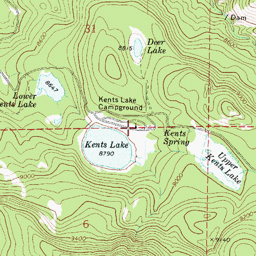 Topographic Map of Kents Lake Campground, UT