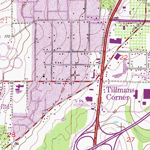 Topographic Map of First Baptist Church of Tillman's Corner, AL