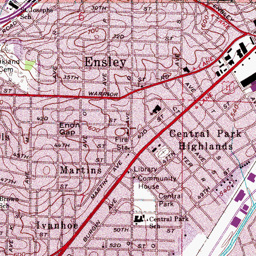 Topographic Map of Central Park Presbyterian Church, AL