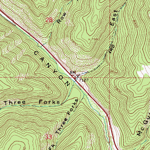 Topographic Map of East Fork Three Forks, UT