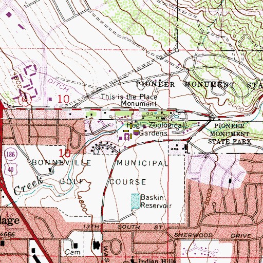 Topographic Map of Hogle Zoological Gardens, UT