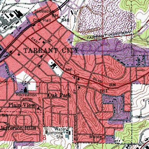 Topographic Map of First Baptist Church of Tarrant, AL