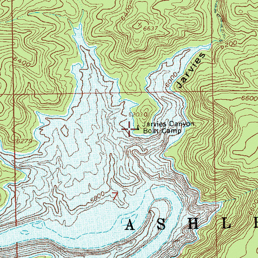 Topographic Map of Jarvies Canyon Boat Camp, UT