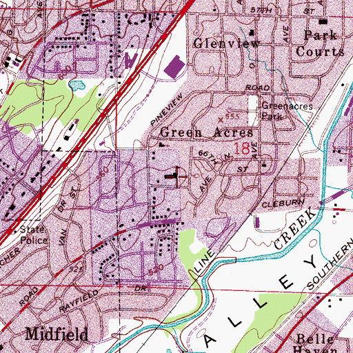 Topographic Map of Green Acres Elementary School, AL