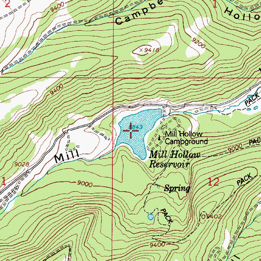 Topographic Map of Mill Hollow Reservoir, UT