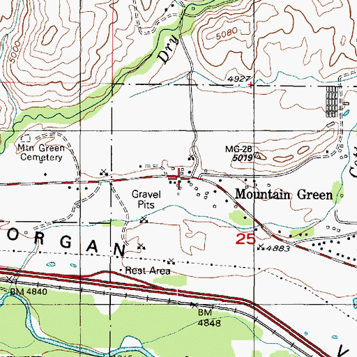 Topographic Map of Mountain Green, UT