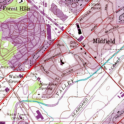 Topographic Map of Midfield Elementary School, AL