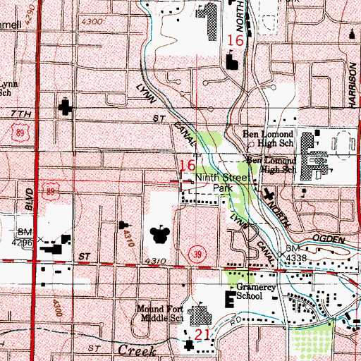 Topographic Map of Ninth Street Park, UT