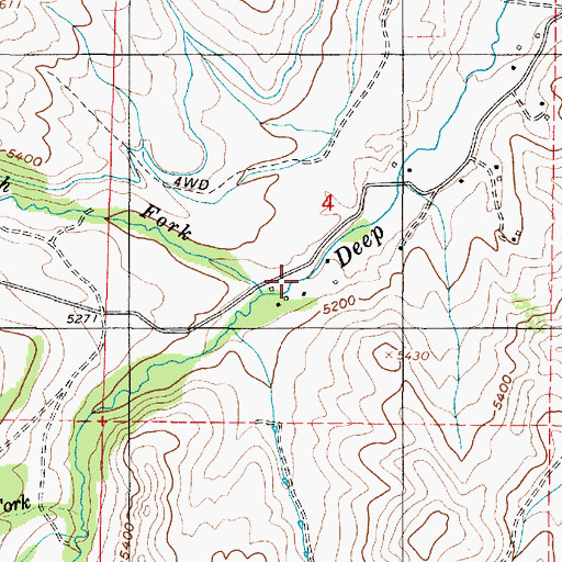 Topographic Map of North Fork Deep Creek, UT