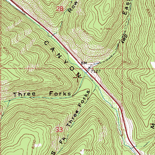 Topographic Map of North Fork Three Forks, UT