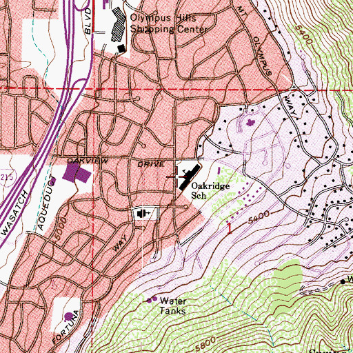 Topographic Map of Oakridge Elementary School, UT