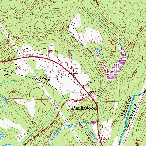 Topographic Map of Parkwood Church, AL