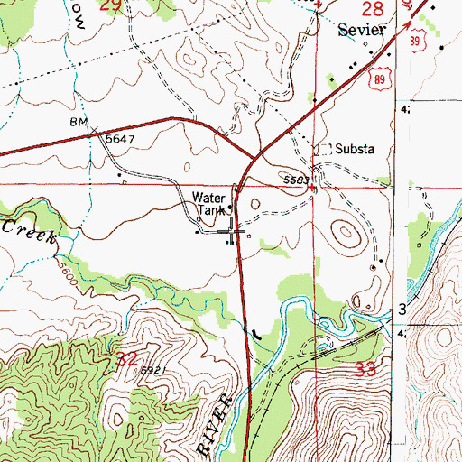 Topographic Map of Sevier, UT