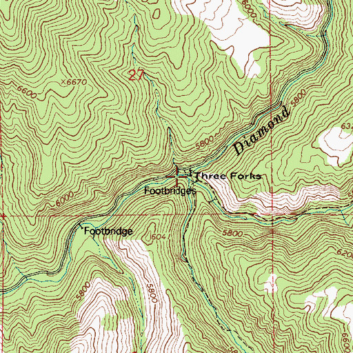 Topographic Map of Three Forks, UT