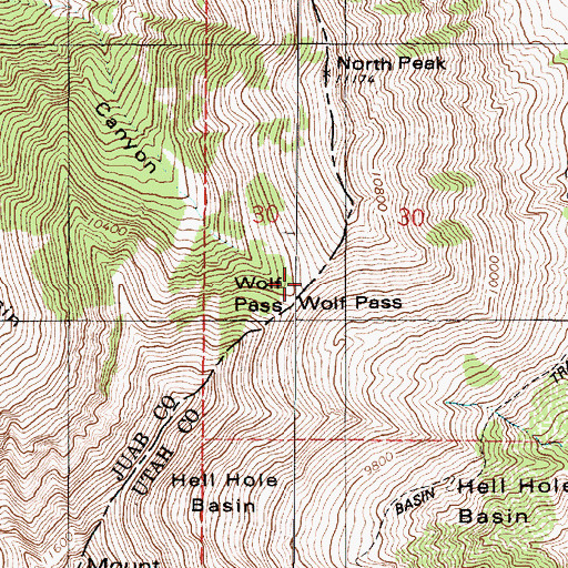 Topographic Map of Wolf Pass, UT