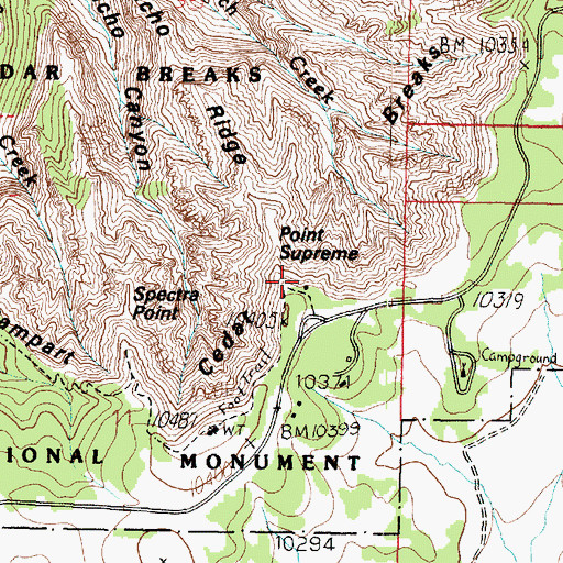 Topographic Map of Cedar Breaks Visitor Center, UT
