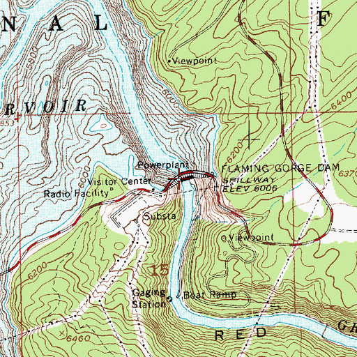 Topographic Map of Flaming Gorge Dam Bureau of Reclamation Headquarters, UT