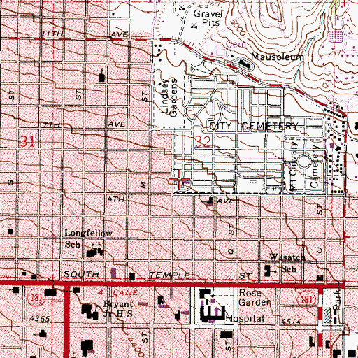 Topographic Map of Salt Lake City Cemetery, UT