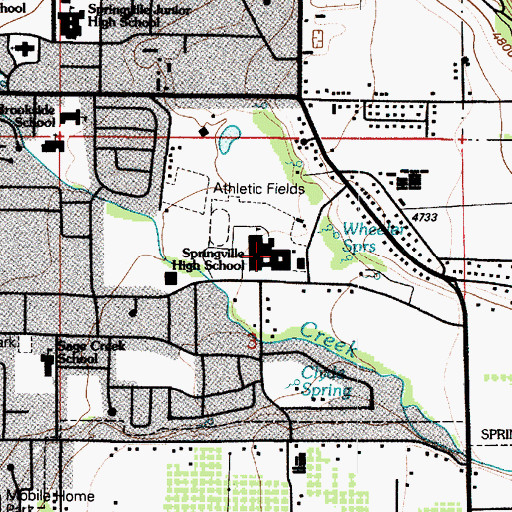 Topographic Map of Springville High School, UT