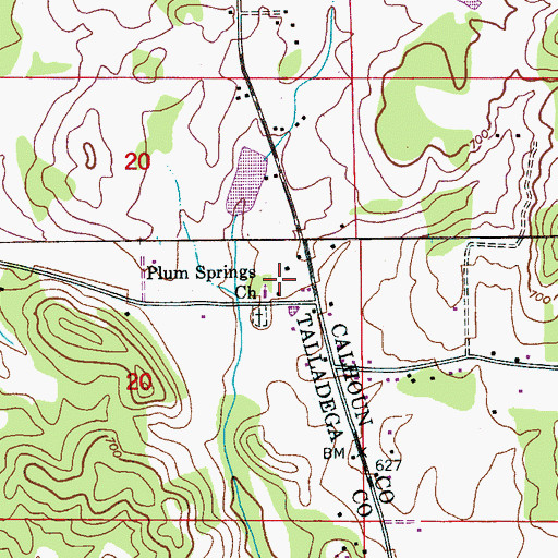 Topographic Map of Plum Springs, AL