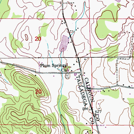 Topographic Map of Plum Springs Academy (historical), AL