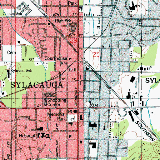 Topographic Map of Sylacauga City Hall, AL