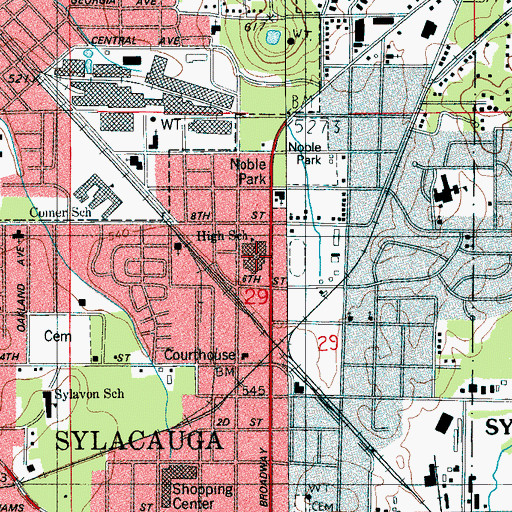 Topographic Map of Sylacauga High School, AL