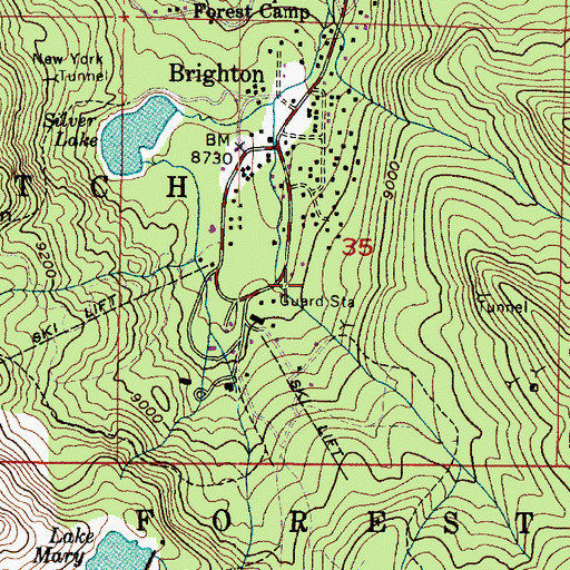 Topographic Map of Brighton Ski Resort, UT