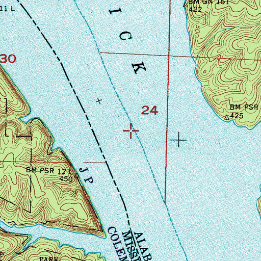 Topographic Map of Burns Landing (historical), AL