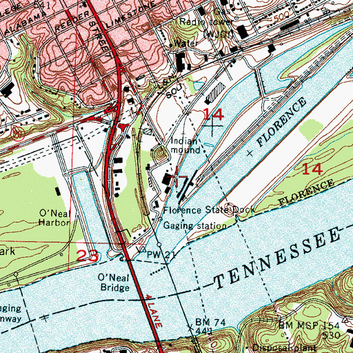 Topographic Map of Florence Landing (historical), AL