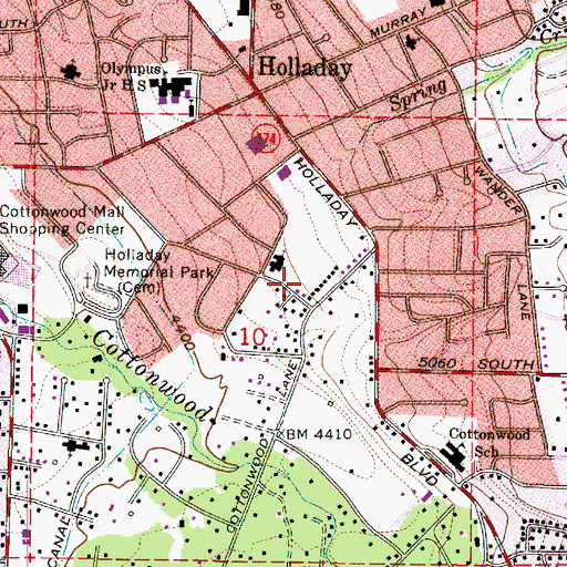 Topographic Map of Cottonwoods of Holladay, UT