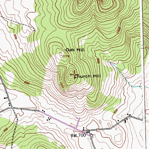 Topographic Map of Church Hill, VT