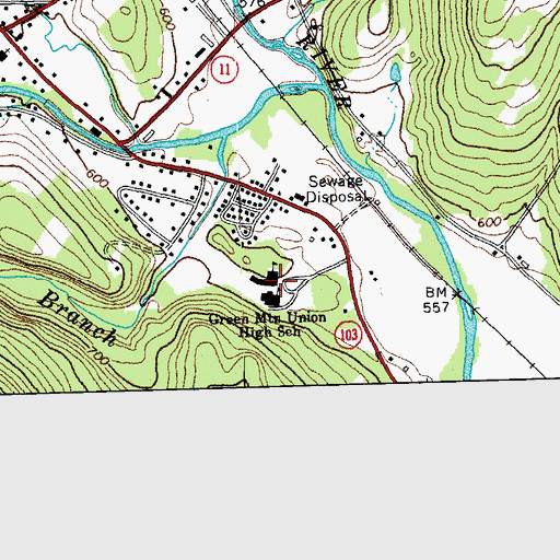 Topographic Map of Green Mountain Union High School, VT