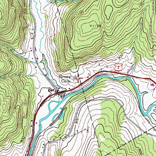 Topographic Map of Grove Cemetery, VT