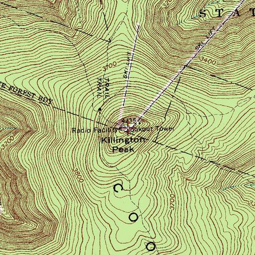 Topographic Map of Killington Peak, VT