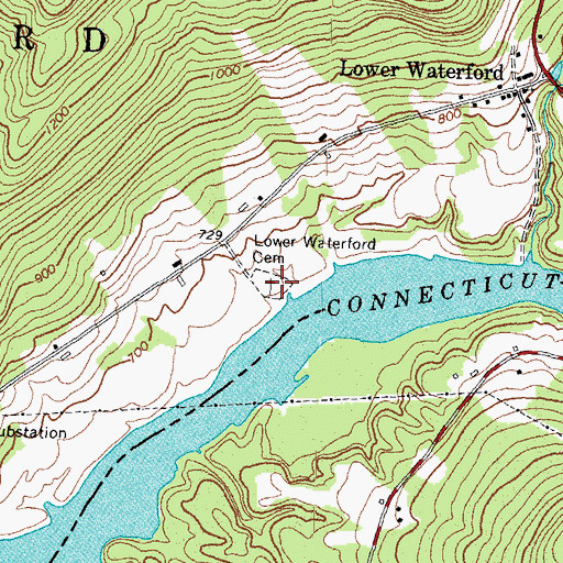Topographic Map of Lower Waterford Cemetery, VT
