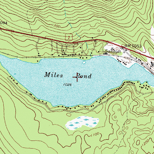 Topographic Map of Miles Pond, VT
