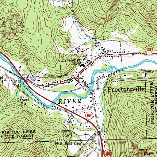 Topographic Map of Proctorsville, VT