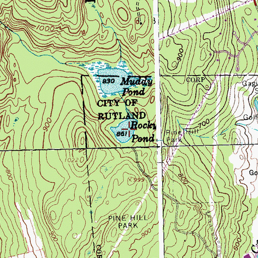 Topographic Map of Rocky Pond, VT